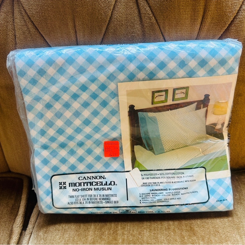 Cannon Monticello Blue Checkered Sheet Twin